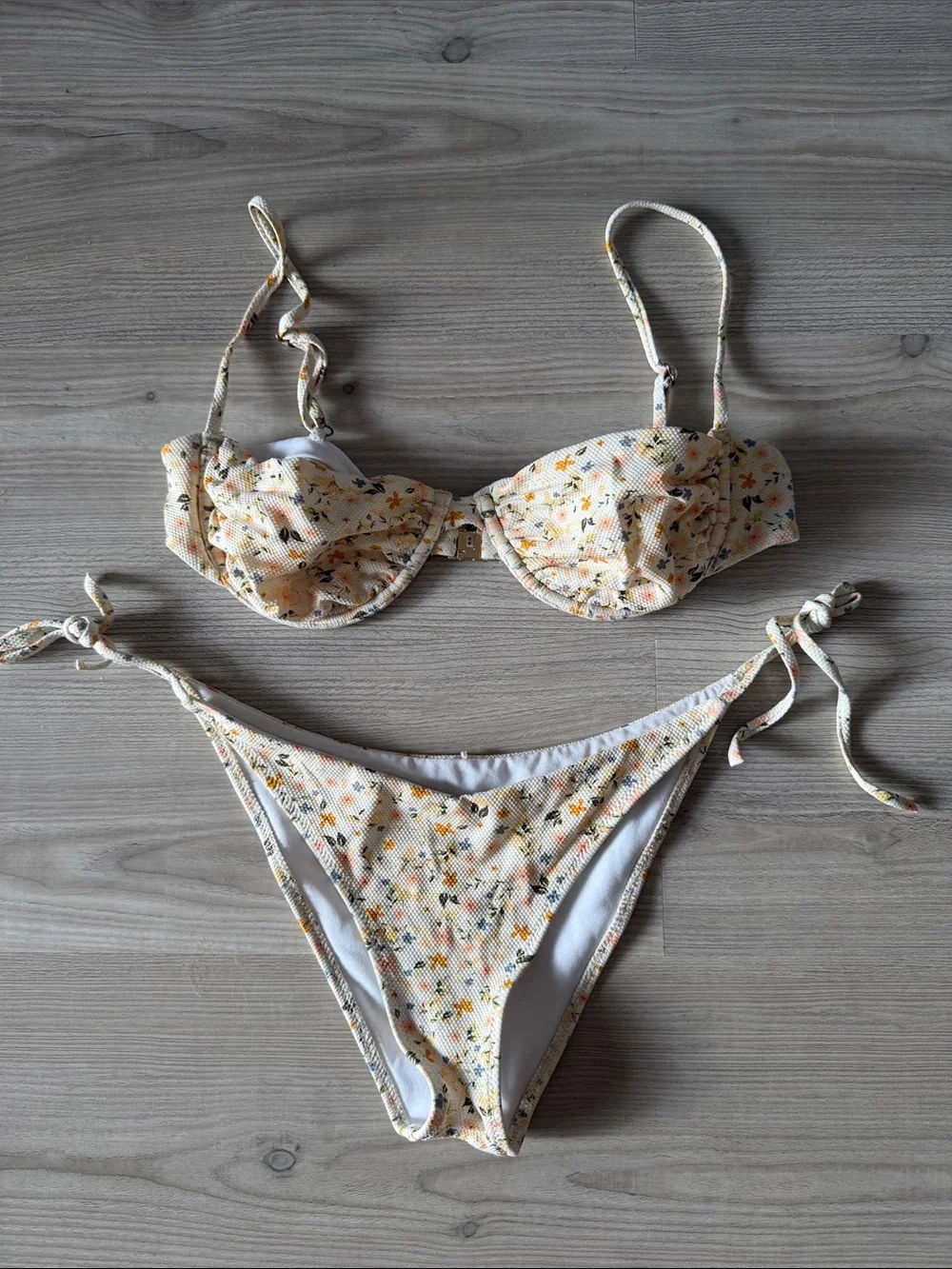 Rhythm. Floral Tie-Side Bikini Set in Cream and Yellow